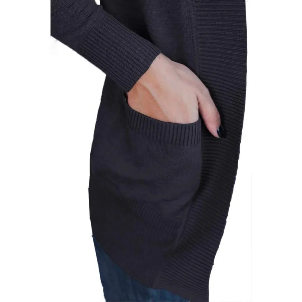 Women's Knit Cardigan Black Long Sleeve Pockets Casual Fall Winter